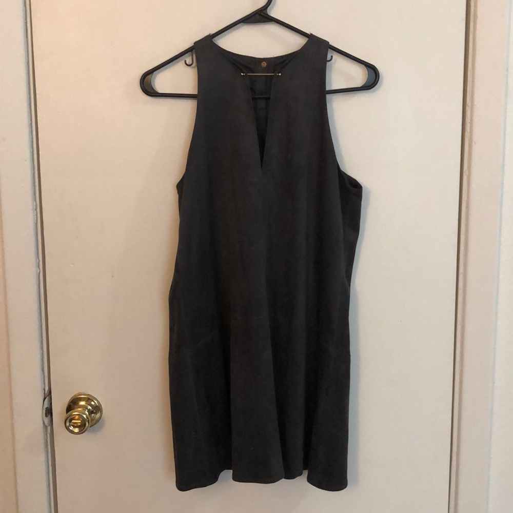 Gray suede dress with gold bar